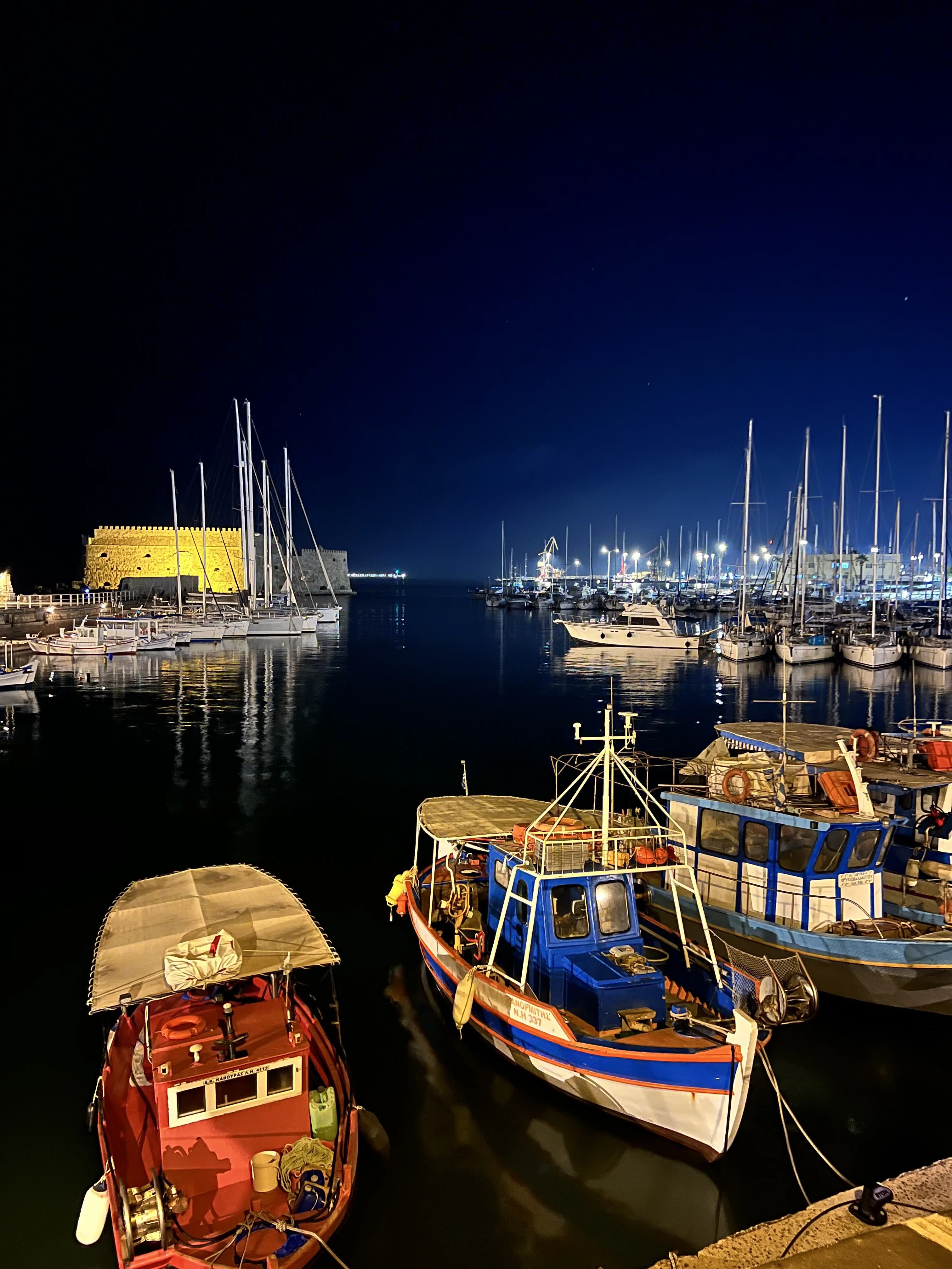 Heraklion's old harbor at night
